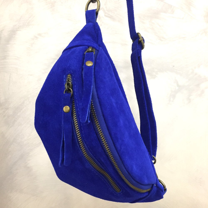 Sac banane cuir véritable daim 0924001 bleu