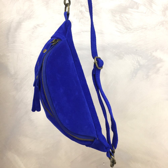 Sac banane cuir véritable daim 0924001 bleu