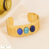 Bracelet manchette acier inoxydable 3 cabochons ovales pierre 0224016 bleu turquoise