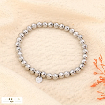 Bracelet élastique billes acier inoxydable style contemporain 0223587 argenté