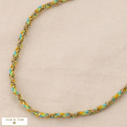 Collier tressé cordons corton chaîne acier inoxydable 0124076 vert