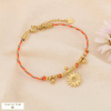 Bracelet cordons coloré tressés billes fleur acier inoxydable 0224069 orange