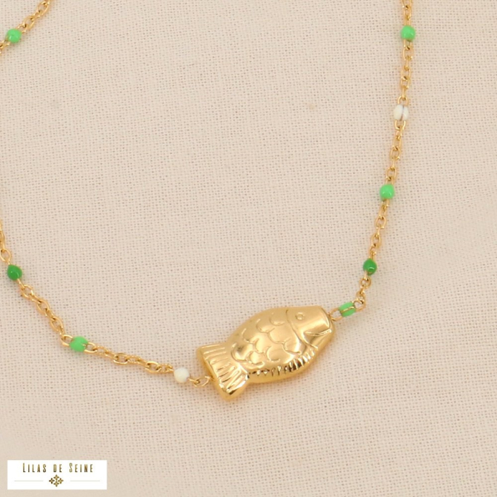 Collier talisman poisson acier inoxydable émail 0124018 vert