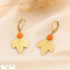 Boucles d'oreilles feuilles texturées acier inoxydable pierre 0324033 orange