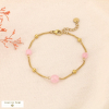 Bracelet acier inox perles pierre chaîne gourmette à billes 0224078 rose