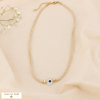 Collier tressé double-rangs cordon coloré oeil acier verre 0124077 naturel/beige