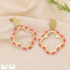 Boucles d'oreilles trèfle XL acier broderie de perles cristal 0324071 rouge corail