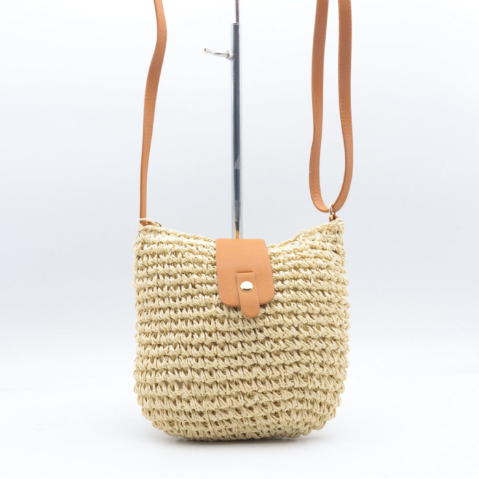 Sac à bandoulière paille papier simili-cuir Flora&Co 0924026 écru