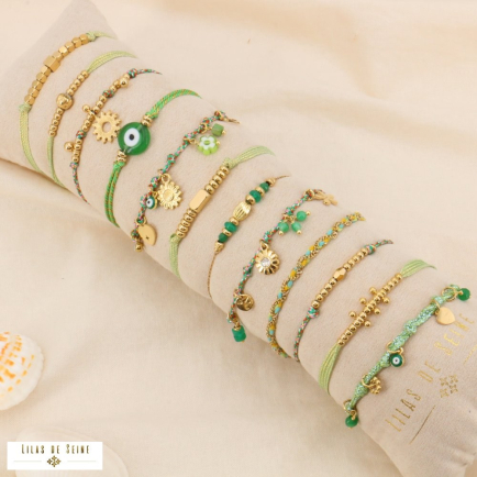 Ensemble de 12 bracelets en acier cordon œil fleur coeur 0224072 vert