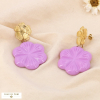 Boucles d'oreilles acier inoxydable double fleurs acrylique 0324007 mauve
