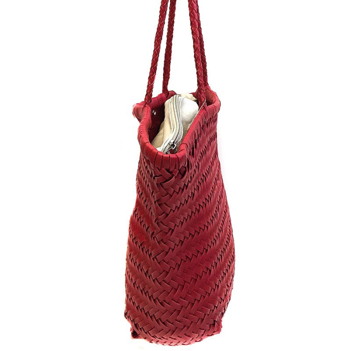 Cabas simil-cuir tressé femme 0924036 rouge