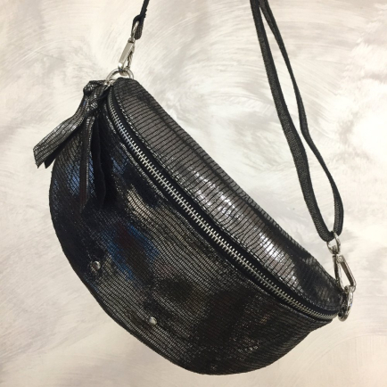 Sac banane cuir véritable lamé effet métallisé 0924037 noir