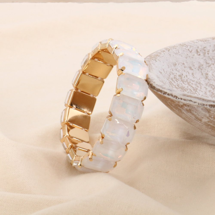 Bracelet élastique acier inoxydable strass colorées facettées 0224089 blanc
