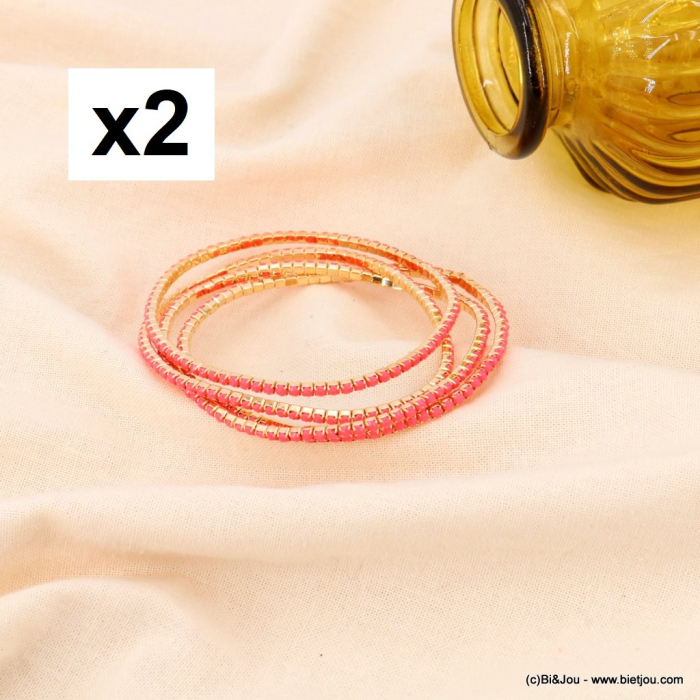 8 Bracelets fins élastiques à strass 0223196 rose