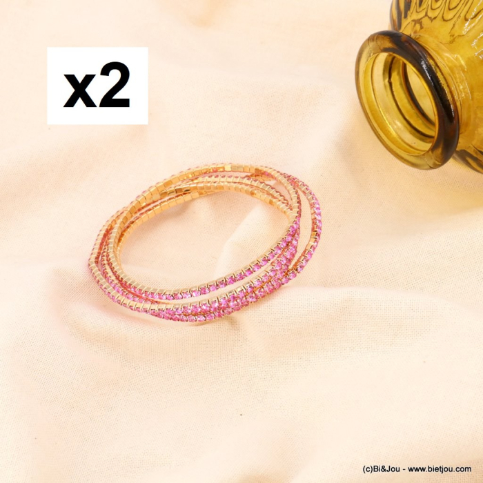 8 BRACELETS ACCUMULATION FINS ÉLASTIQUES STRASS 0223195 rose
