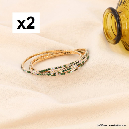 8 Bracelets fins élastiques à strass multicolores 0223046 vert foncé