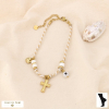 Chaîne de cheville cordon tressé œil croix cœur acier verre 0224038 blanc