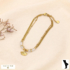 Chaine de cheville acier double-rang pierre pampille ginkgo 0224043 blanc