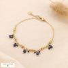 Bracelet acier inoxydable grappes billes facettées pierre véritable femme 0222521 bleu foncé
