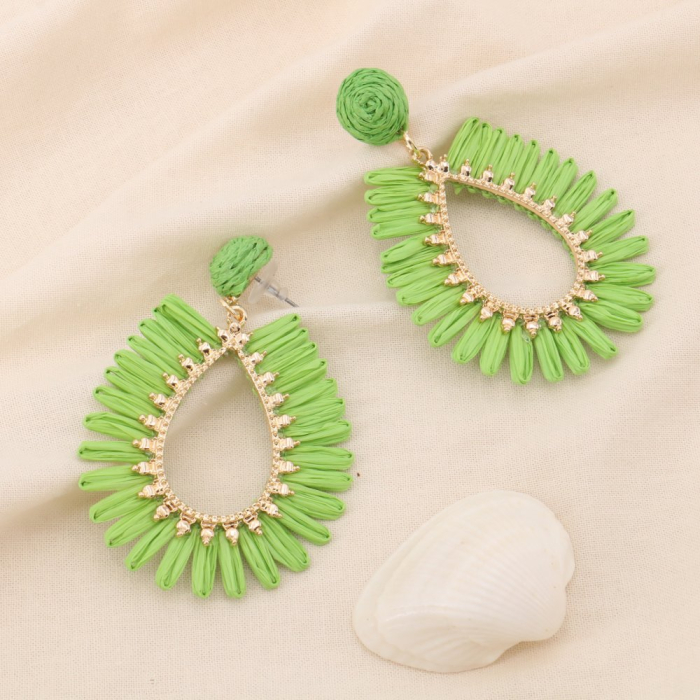 Boucles d'oreilles XXL paille tressage coloré goutte métal 0324166 vert