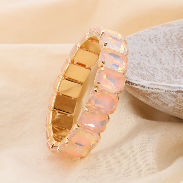 Bracelet élastique acier inoxydable strass colorées facettées 0224089 naturel/beige