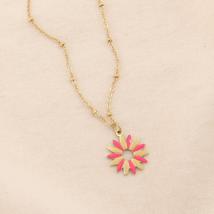 Collier acier inoxydable émail fleur marguerite femme 0124147 fushia