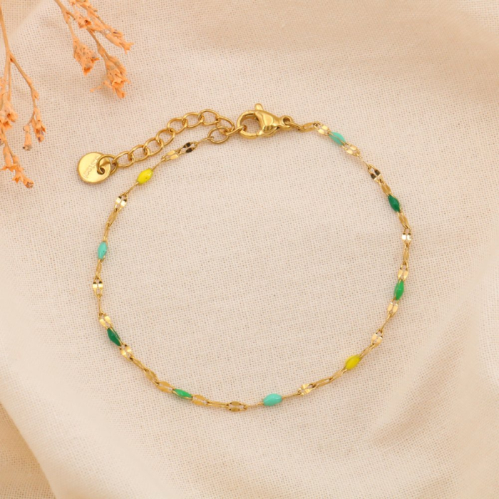 Bracelet chapelet billes minimaliste résine époxy acier goutte 0224119 vert