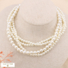 Collier multi-rangs imitation perle acrylique acier inoxydable 0124173 blanc