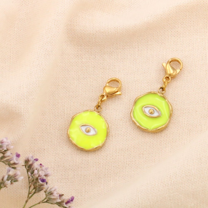 2 charms breloques oeil émail acier inoxydable 0624055 jaune