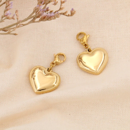 2 charms breloques coeur émail acier inoxydable 0624030 doré