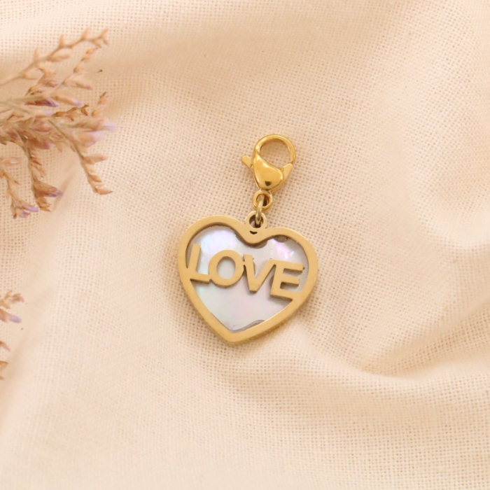 Charm breloque coeur LOVE nacre acier inoxydable 0624053 blanc