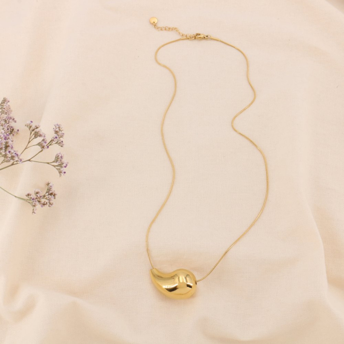 Collier acier goutte enfilée lisse miroir fil maille serpent 0124148 doré