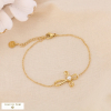 Bracelet acier inoxydable perle acrylique croix fleur femme 0224111 doré