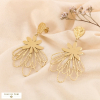 Boucles d'oreilles pendantes acier inoxydable martelé fleurs 0324246 doré