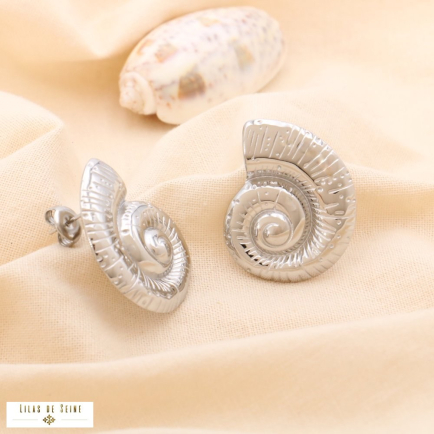 Boucles d'oreilles acier inoxydable style marin escargot de mer 0324260 argenté