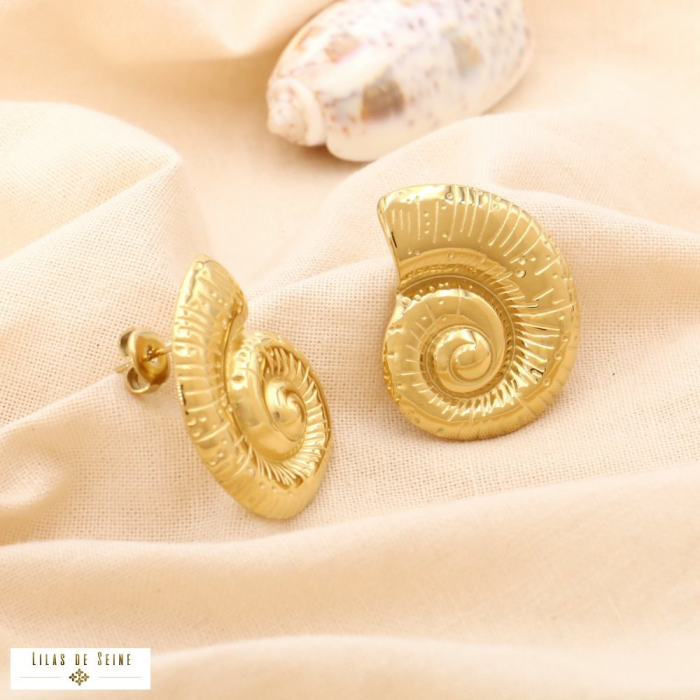 Boucles d'oreilles acier inoxydable style marin escargot de mer 0324260 doré