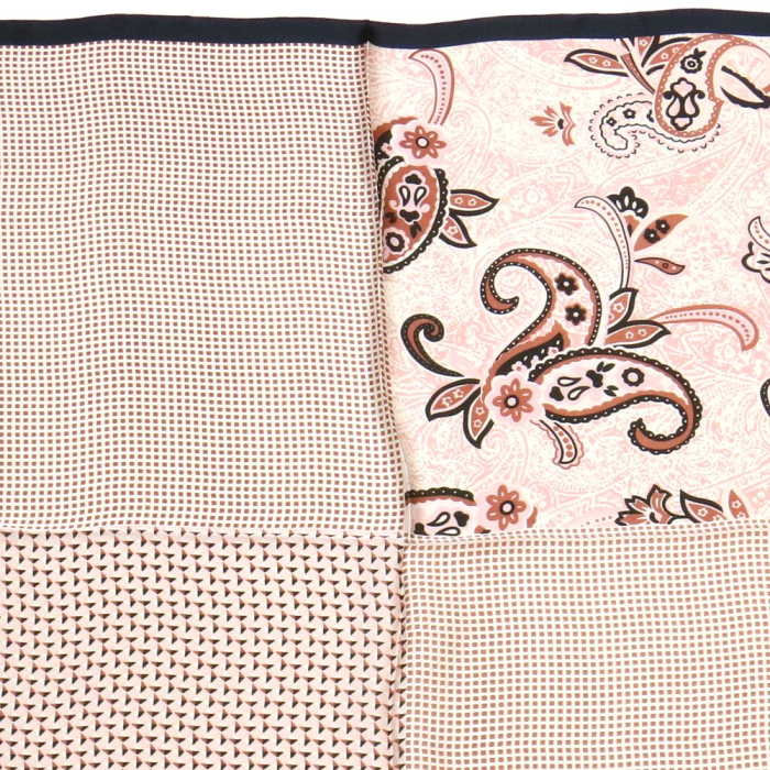 Carré touché soie 4 zones fleurs cachemire pois polyester 0724507 vieux rose