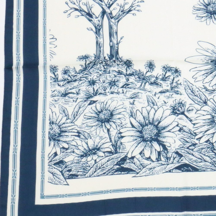 Carré hiver vintage arbre fleurs polyester viscose 0724512 bleu foncé