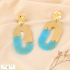 Boucles d'oreilles ovale XXL martelé marbré acier résine 0324533 bleu