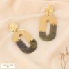 Boucles d'oreilles ovale XXL martelé marbré acier résine 0324533 gris clair