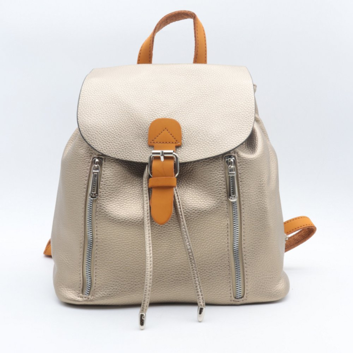 Sac à dos Flora&Co simili-cuir grainé 2 zip avant 0924504 doré