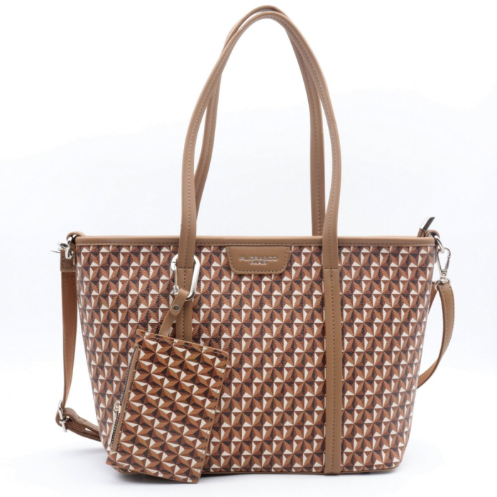 Cabas tote porté épaule Flora&Co simili-cuir texturé géométrique 0924512 marron