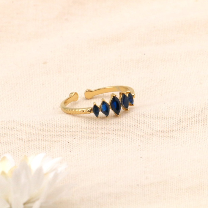 Bague acier inoxydable losanges strass 0424032 bleu foncé