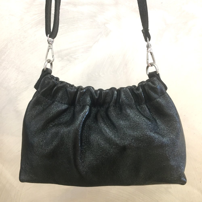 Sac à bandoulière cuir véritable irisé haut froncé 0924513 noir