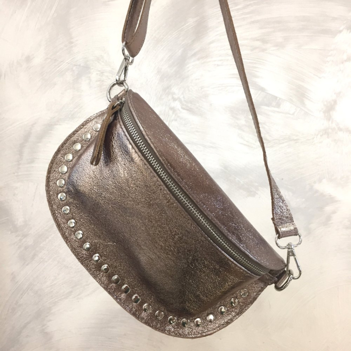 Sac banane cuir véritable métallisé clous 0924518 bronze