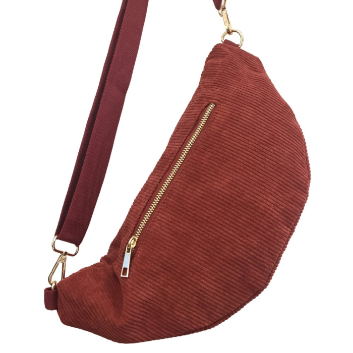 Sac banane façon velours côtelé ou léopard poche arrière extérieure zippée 0923023 orange foncé