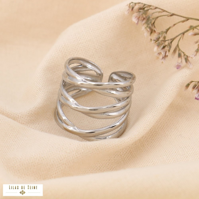 Bague contemporain bandes entremêlées acier inoxydable 0424529 argenté