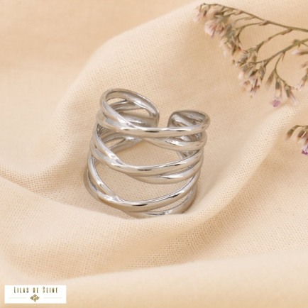 Bague contemporain bandes entremêlées acier inoxydable 0424529 argenté