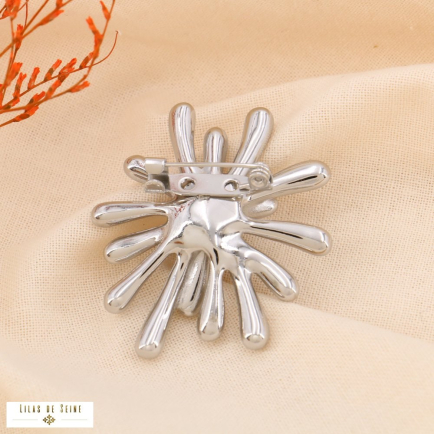 Broche épingle arrondie fleur feu d'artifice acier inoxydable 0524508 argenté