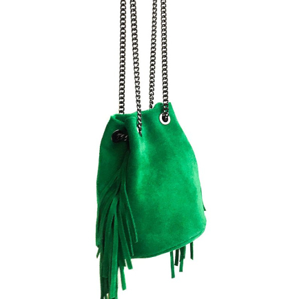 Sac bandoulière cuir véritable façon daim à franges 0917092 vert